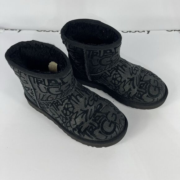UGG‎ Mini Street Sparkle Graffiti Black Womens Boot Size 6 - Picture 6 of 12